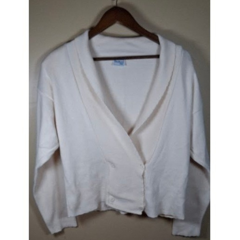 Bedford Fair Vintage Cream Shawl Collar Double Breasted Cotton Cardigan Small